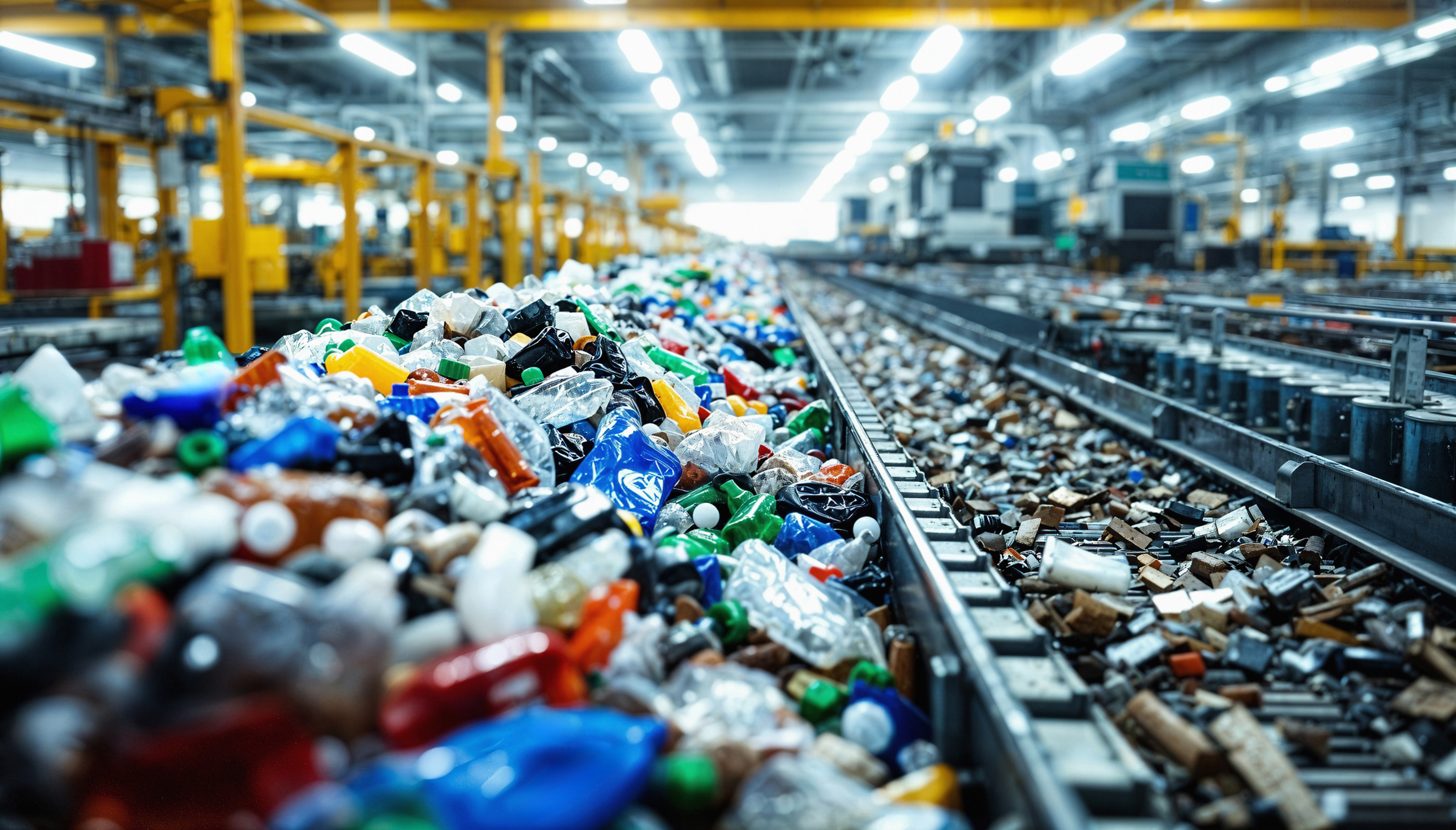 Material recovery facility sorting line with recyclables on conveyor belts
